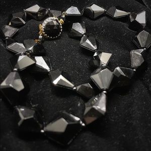 🟢 5/40 Black Vintage Faceted Bead Necklace